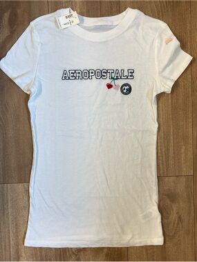 Aeropostale White Logo Tee with Cherry Patch